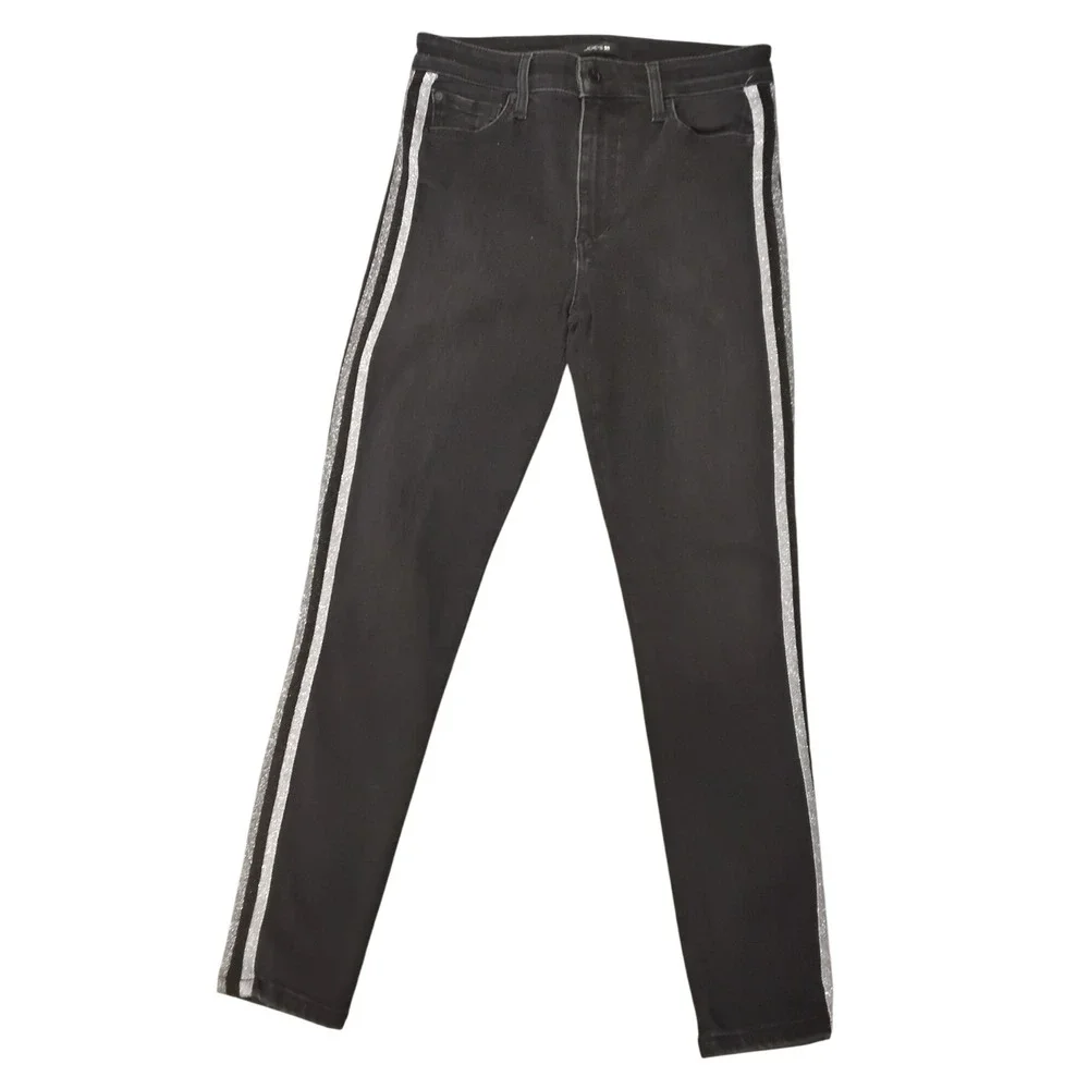 Joe's Jeans The Charlie High Rise Skinny Ankle Black Jeans Silver Stripes‎